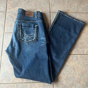 (EUC) BKE Blue Denim with Brown Leather Patch